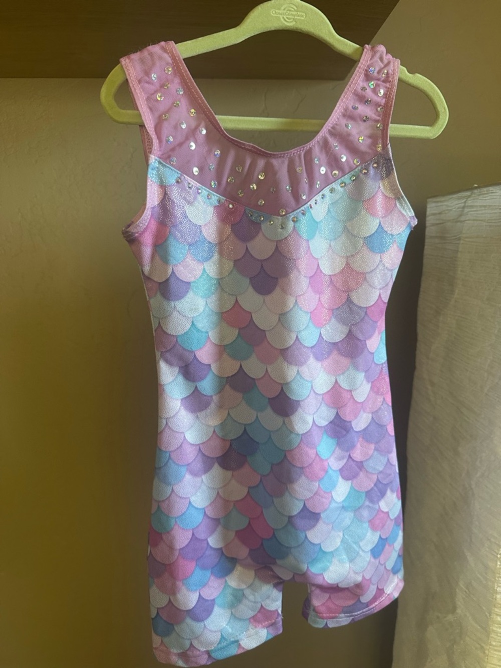 Girls' Pastel Mermaid Print Sleeveless Leotard Romper - Pink